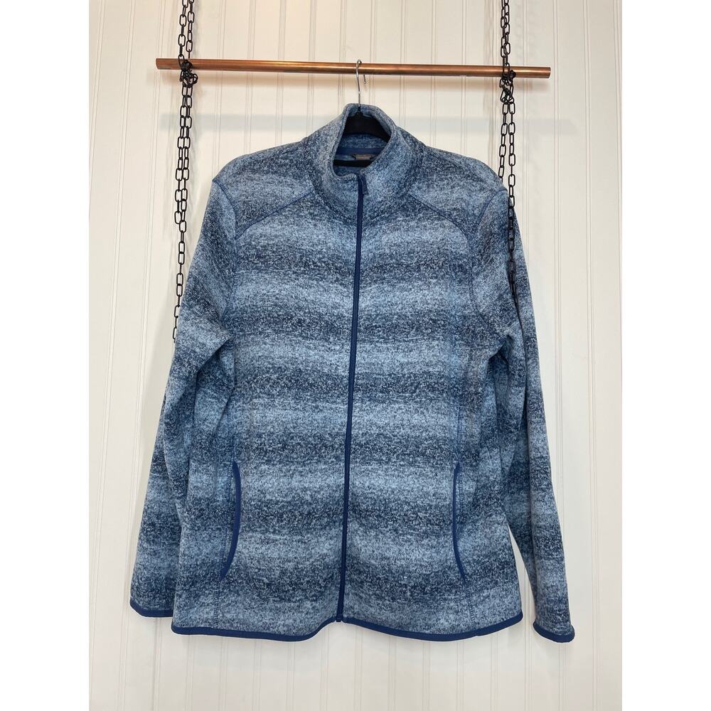Eddie Bauer Ladies Sweater Fleece Blue Full Zip Blue Ombre Striped Size 2XL